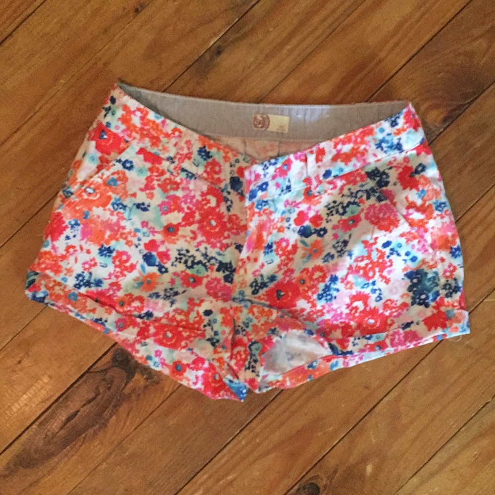 Floral shorts.
